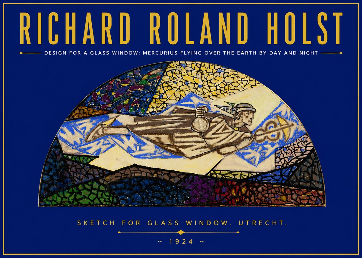 Richard Roland Holst Design for a Glass Window: Mercurius Flying over the Earth by Day and Night No5 - Affiche