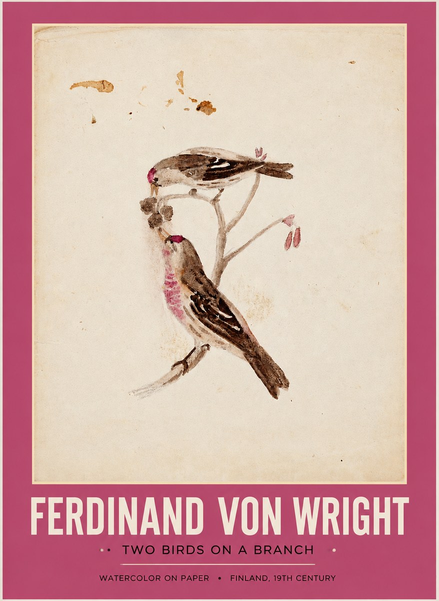 Ferdinand von Wright Two Birds on a Branch No2 - Affiche