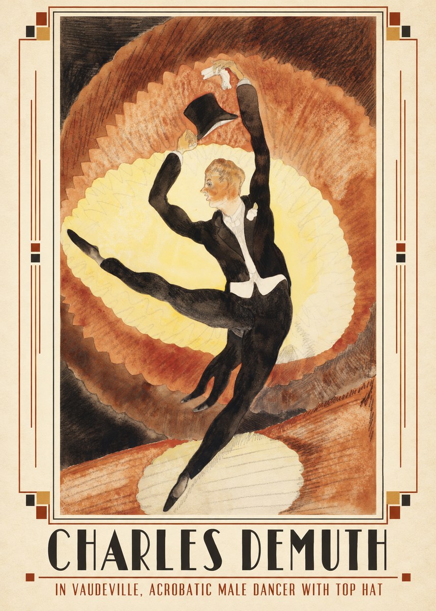 Charles Demuth In Vaudeville, Acrobatic Male Dancer with Top Hat No2 - Affiche