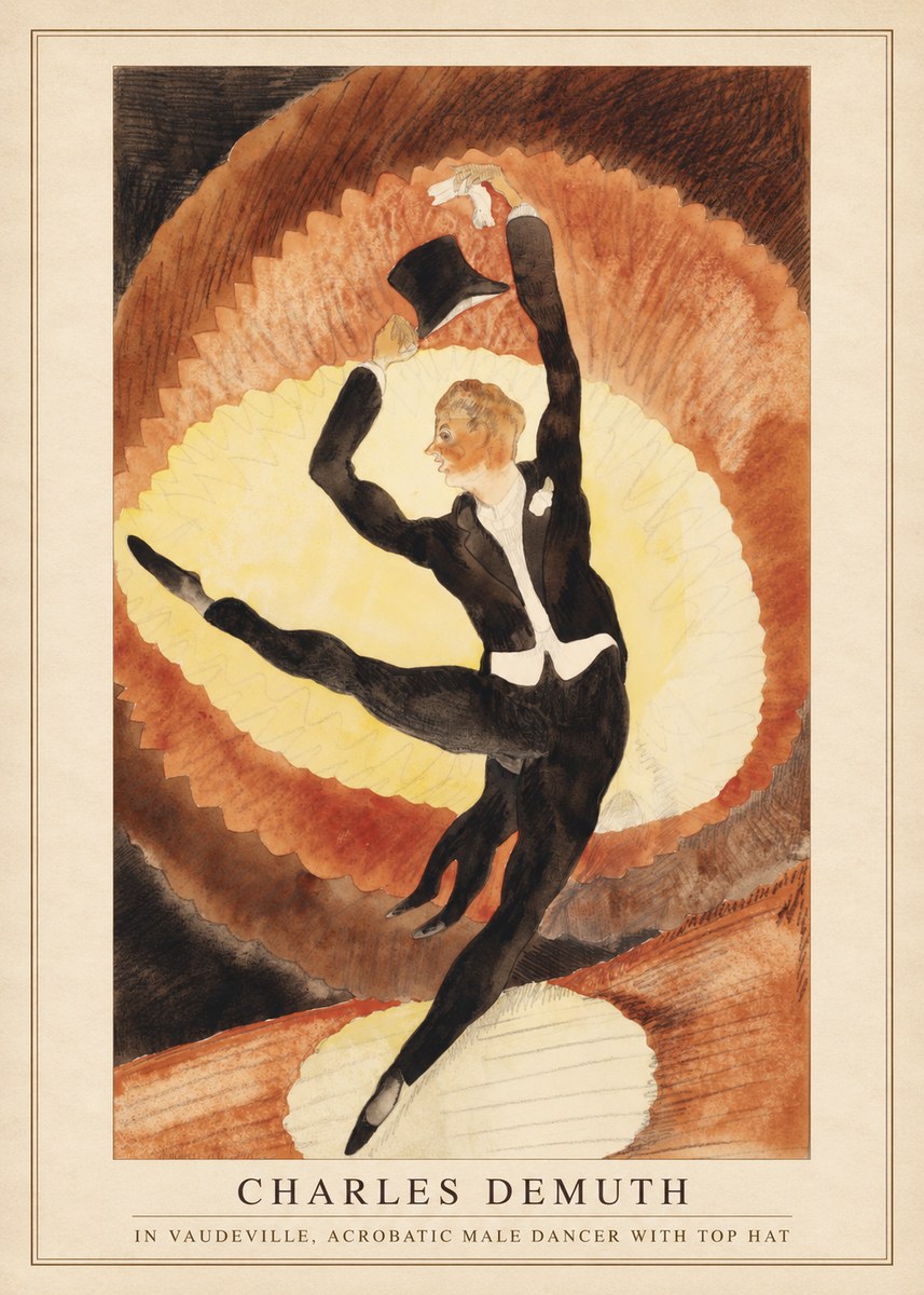 Charles Demuth In Vaudeville, Acrobatic Male Dancer with Top Hat No4 - Affiche