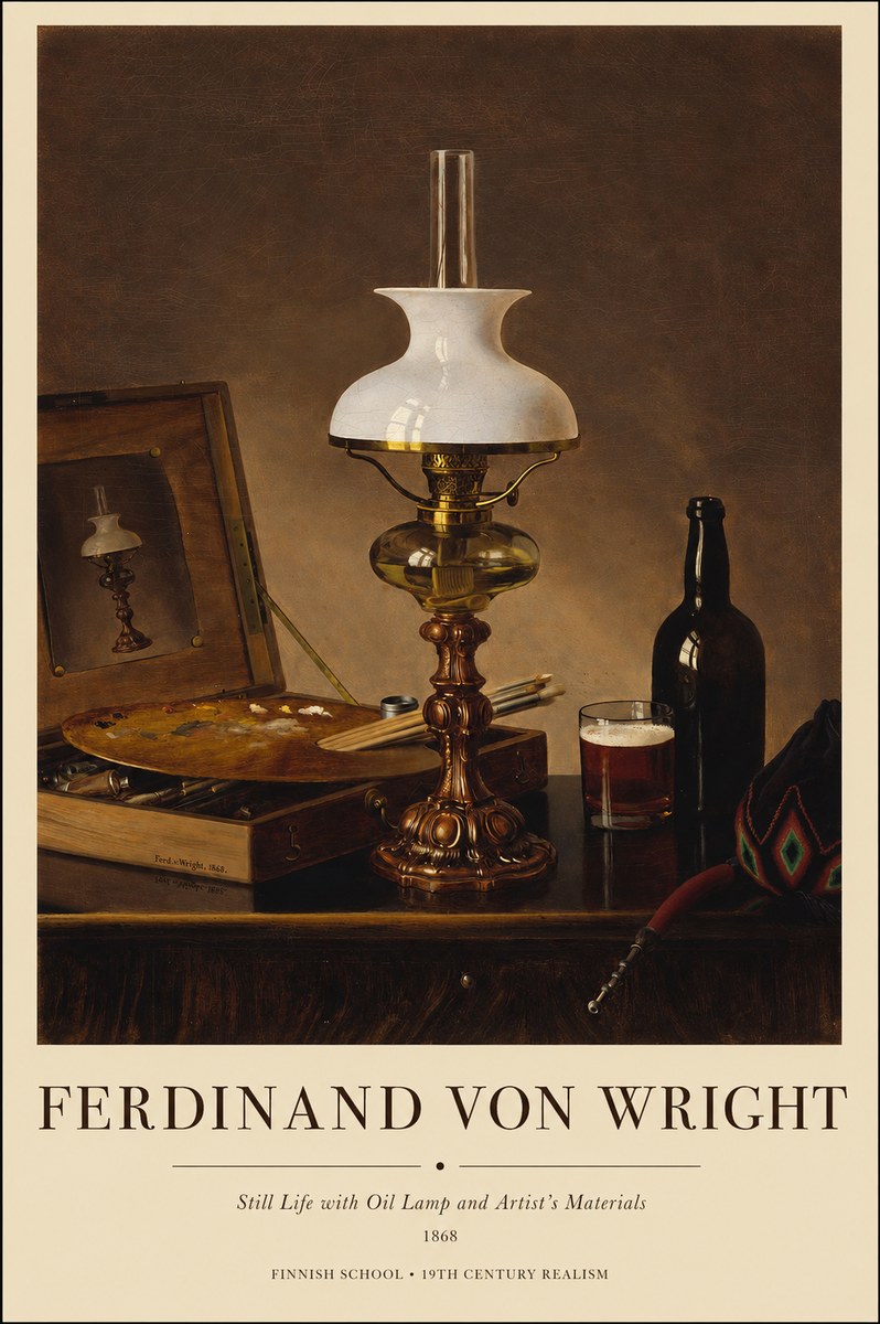 Ferdinand von Wright Still Life with Oil Lamp and Artist's Materials No1 - Affiche