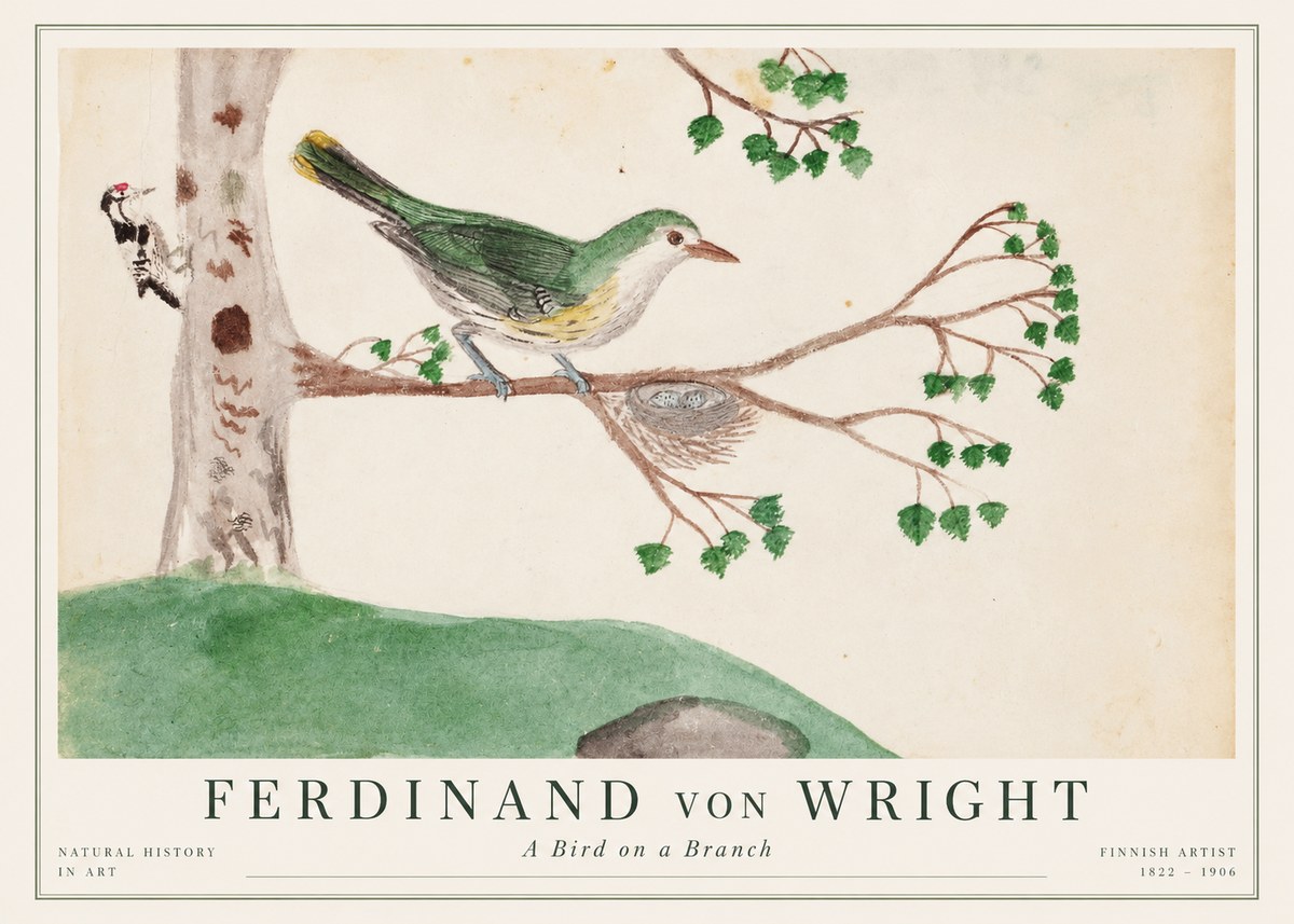 Ferdinand von Wright Green Warbler with Nest No2 - Affiche