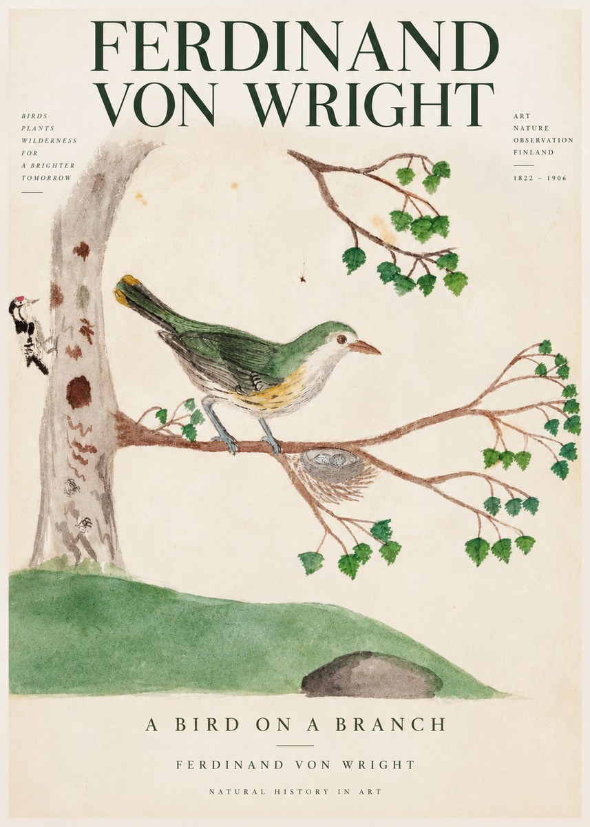 Ferdinand von Wright Green Warbler with Nest No4 - Affiche