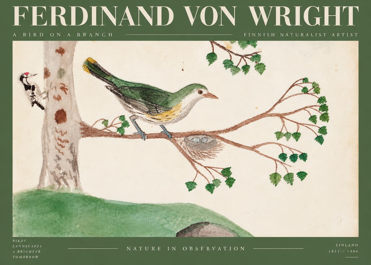 Ferdinand von Wright Green Warbler with Nest No6 - Affiche