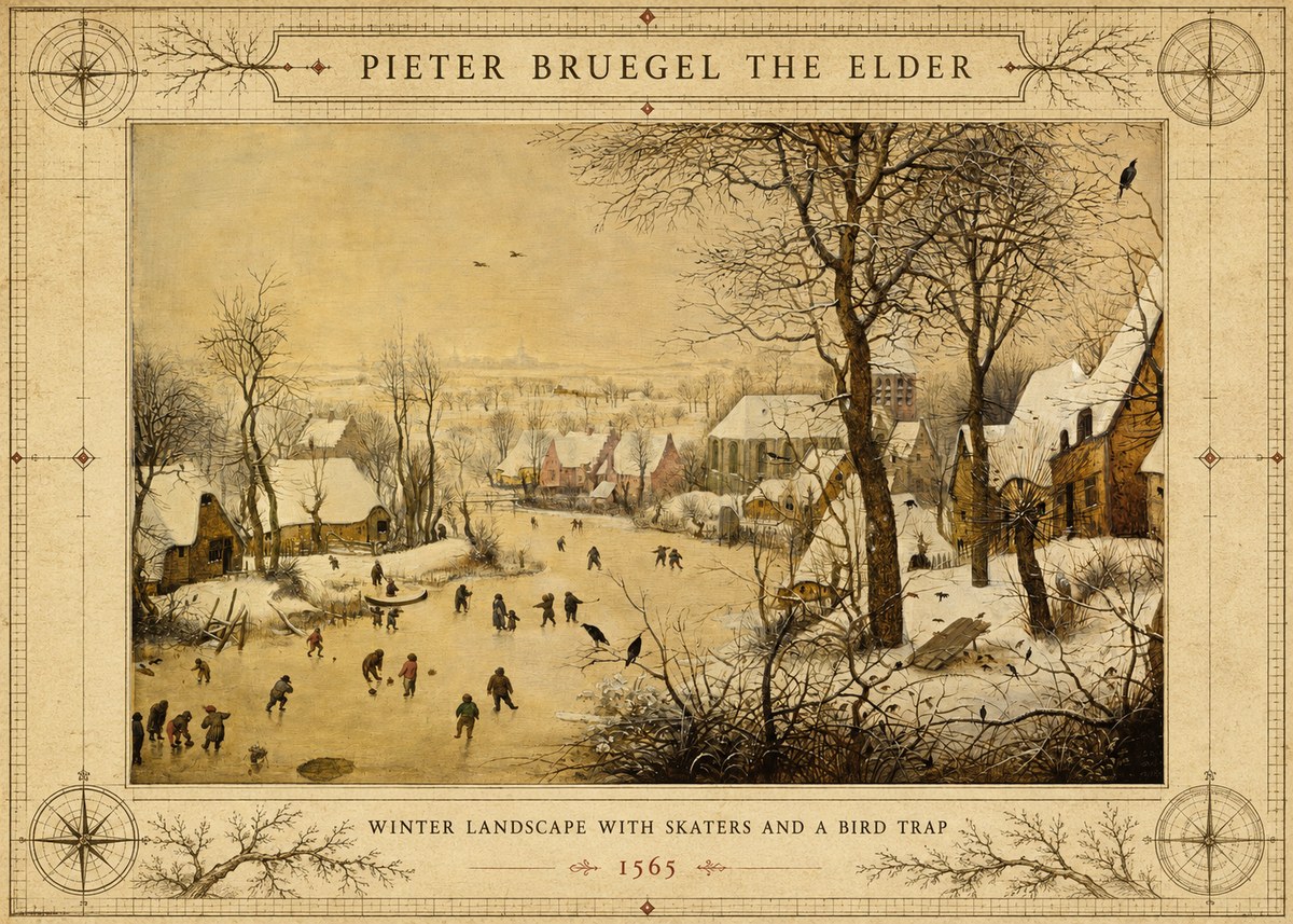 Pieter Bruegel Winter Landscape with Skaters and a Bird Trap No3 - Affiche