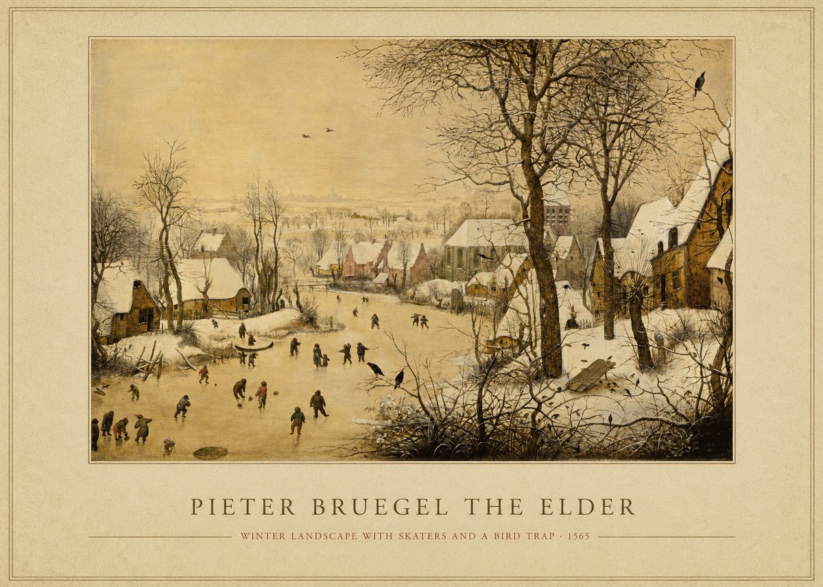 Pieter Bruegel Winter Landscape with Skaters and a Bird Trap No4 - Affiche