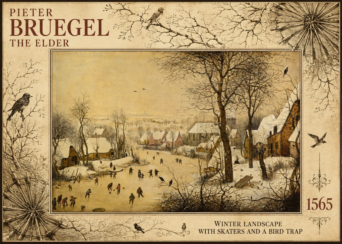 Pieter Bruegel Winter Landscape with Skaters and a Bird Trap No5 - Affiche