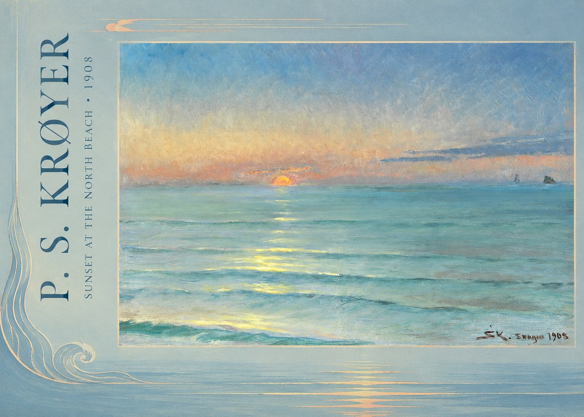 P.S. Krøyer Sunset at the North Beach No2 - Affiche