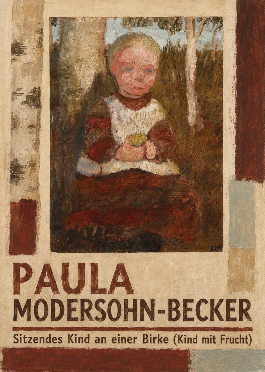Paula Modersohn-Becker Sitzendes Kind an Einer Birke (Kind Mit Frucht) No2 - Affiche