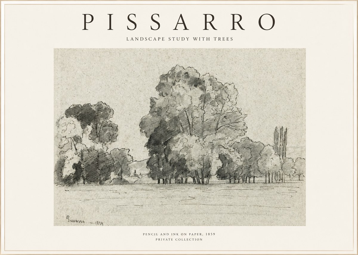 Pissarro Landscape Study with Trees No1 - Affiche