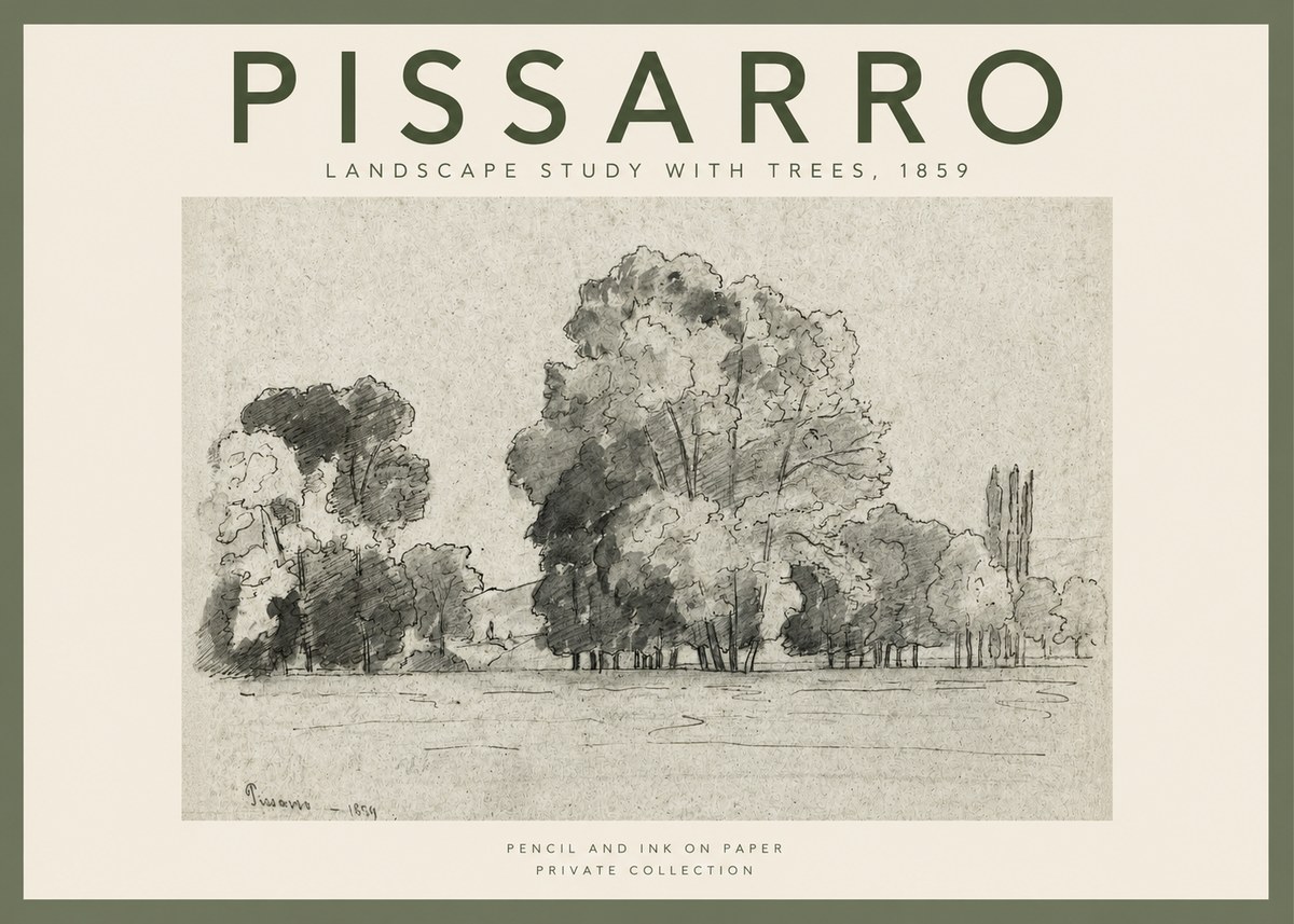 Pissarro Landscape Study with Trees No2 - Affiche
