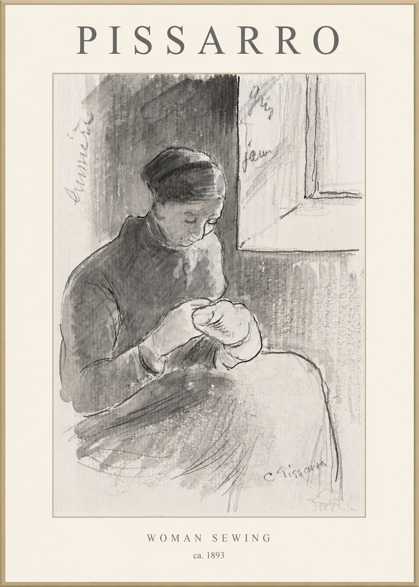 Pissarro Woman Sewing No1 - Affiche