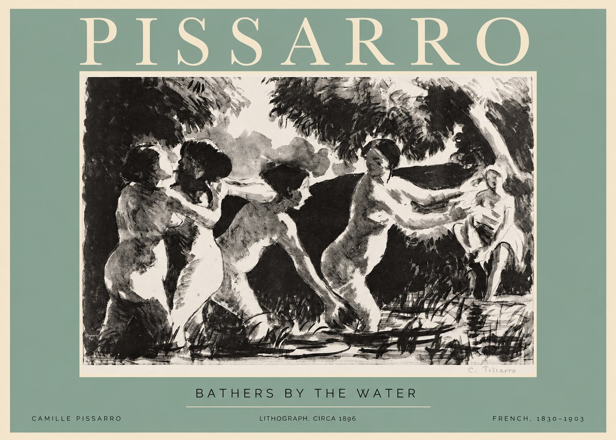Pissarro Bathers by the Water No2 - Affiche