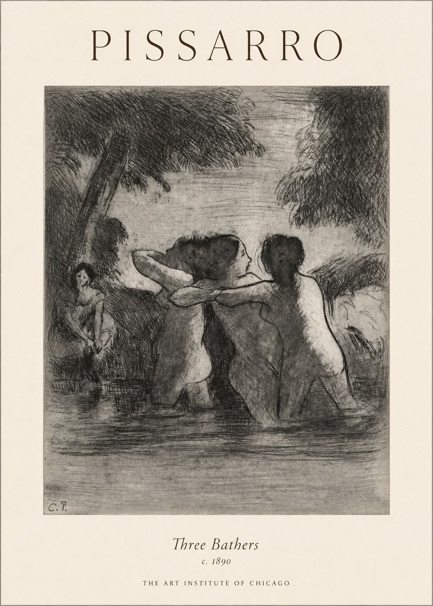 Pissarro Three Bathers No1 - Affiche
