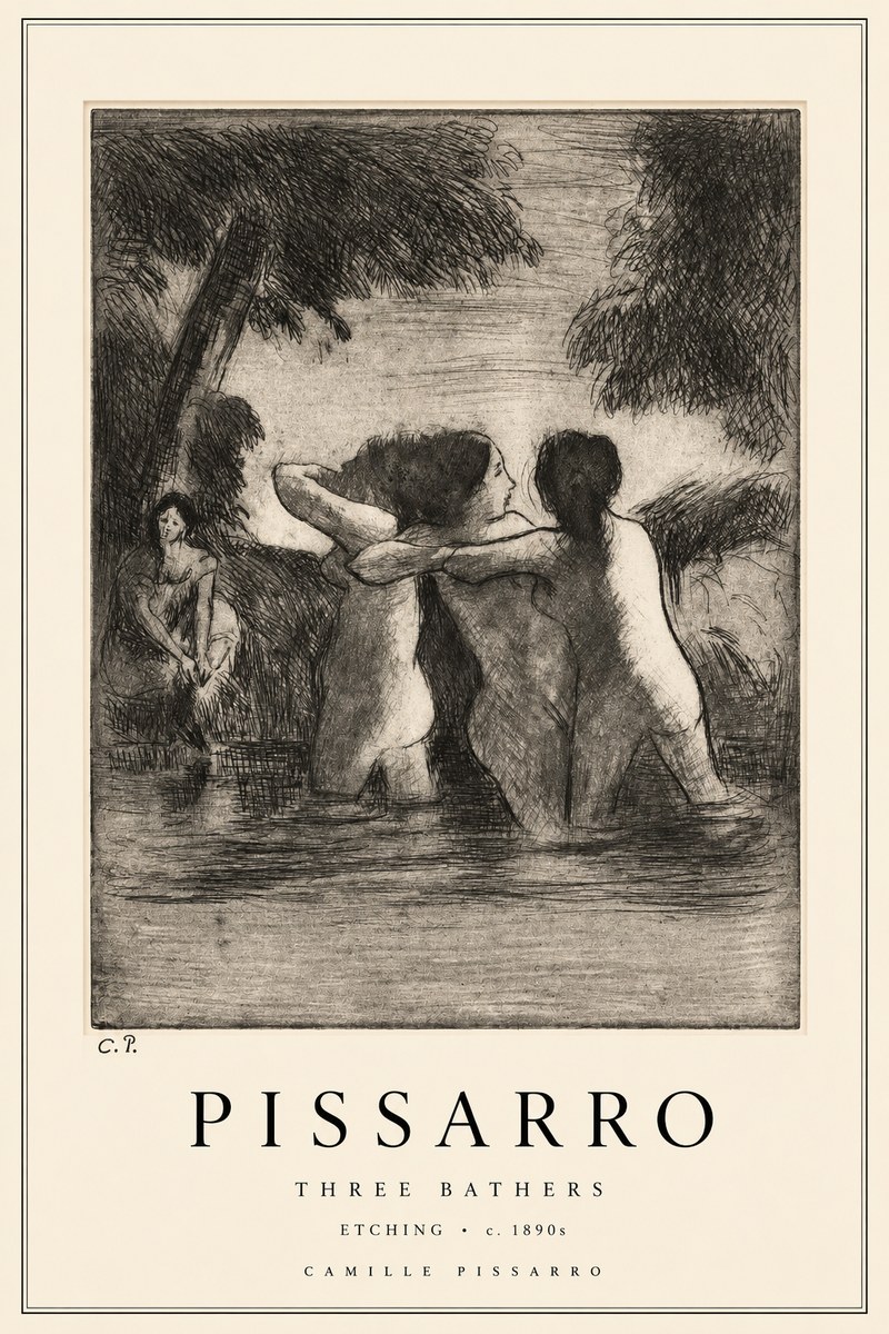 Pissarro Three Bathers No2 - Affiche