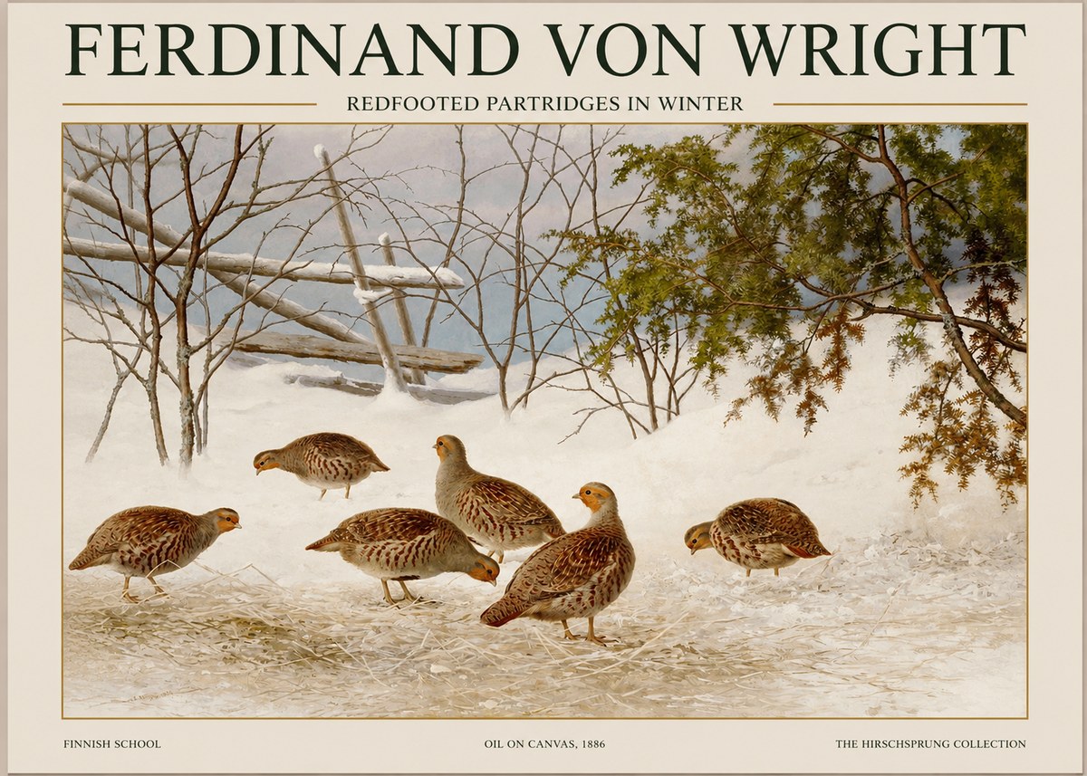 Ferdinand von Wright Redfooted Partridges in Winter No1 - Affiche