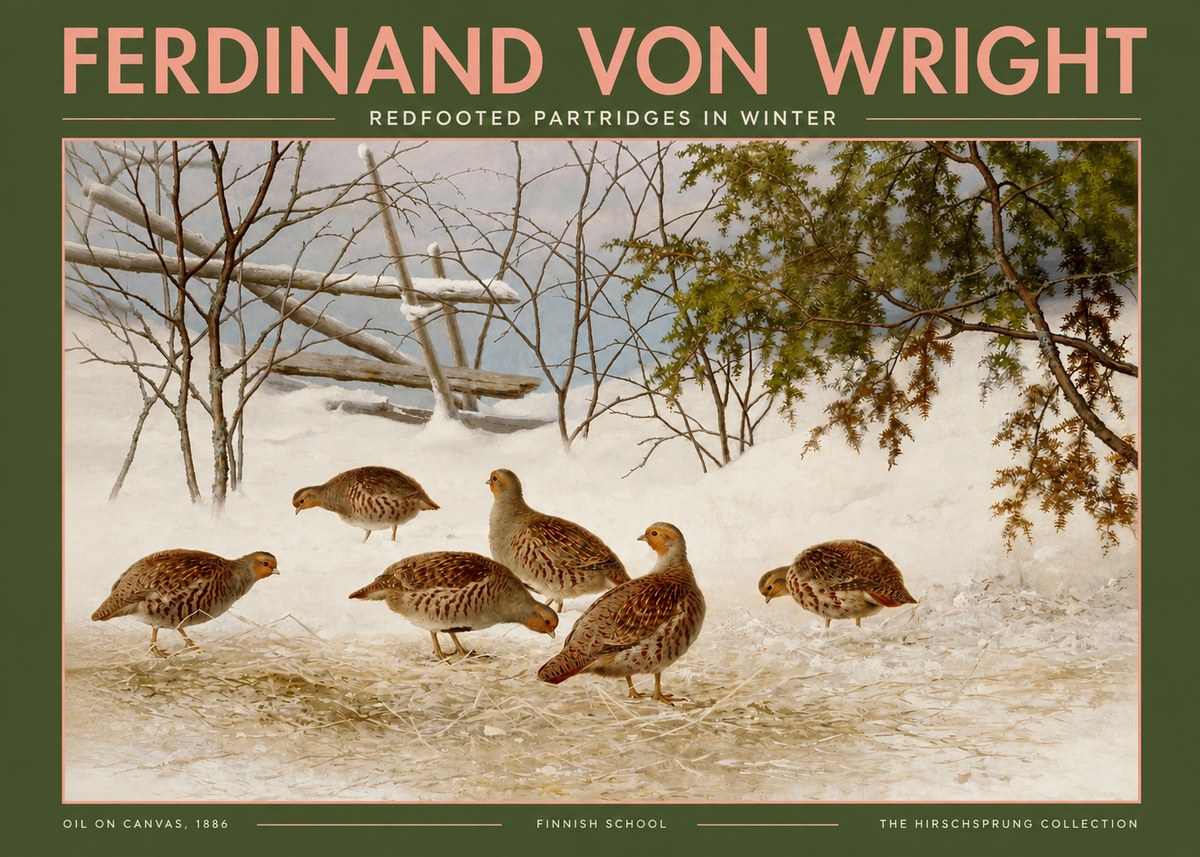 Ferdinand von Wright Redfooted Partridges in Winter No2 - Affiche