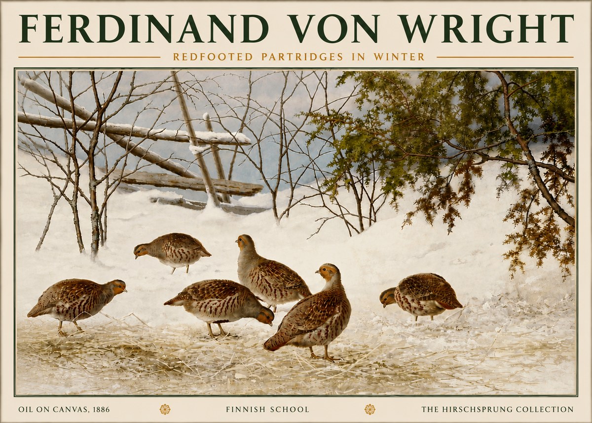 Ferdinand von Wright Redfooted Partridges in Winter No6 - Affiche