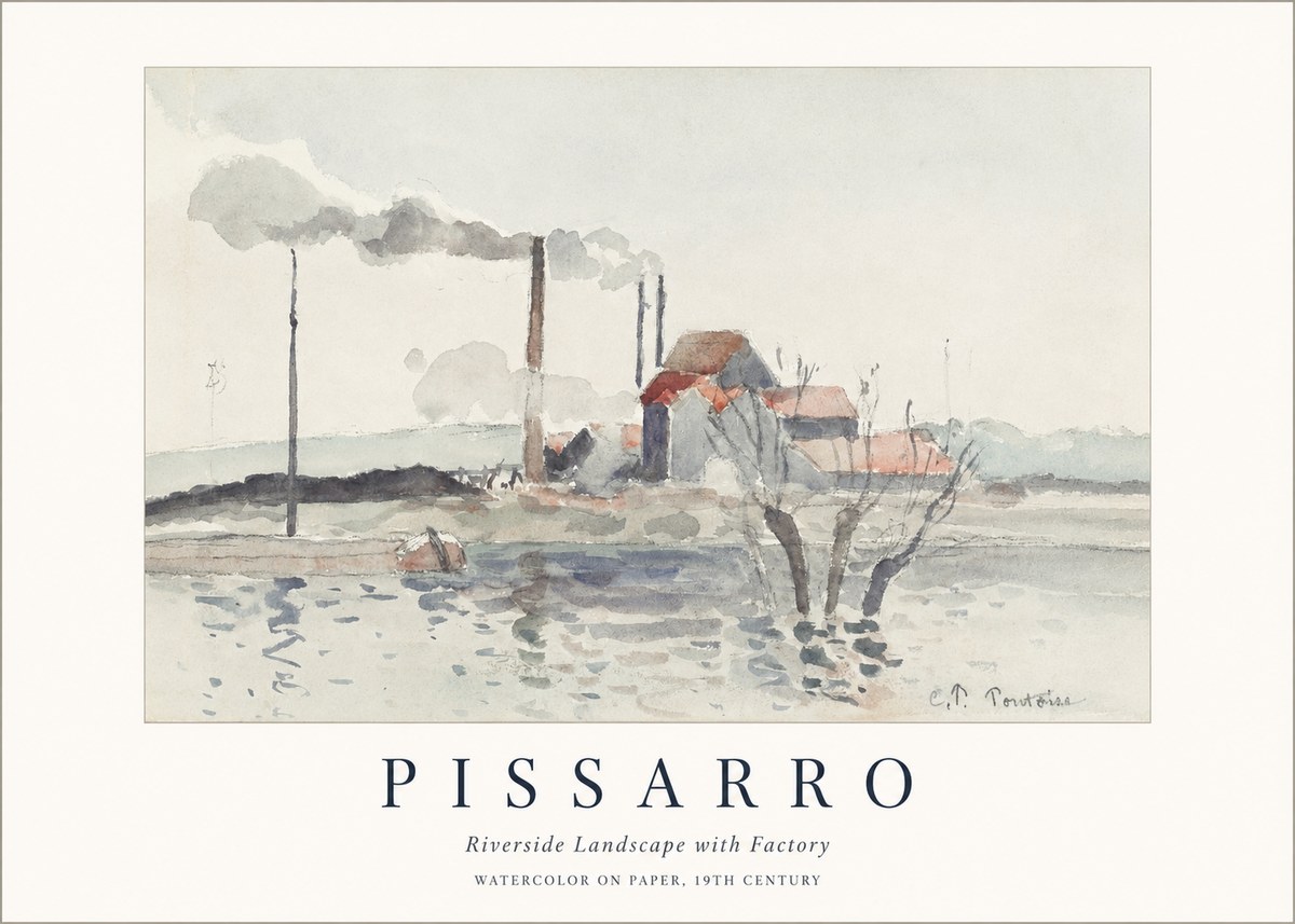 Pissarro Riverside Landscape with Factory No1 - Affiche