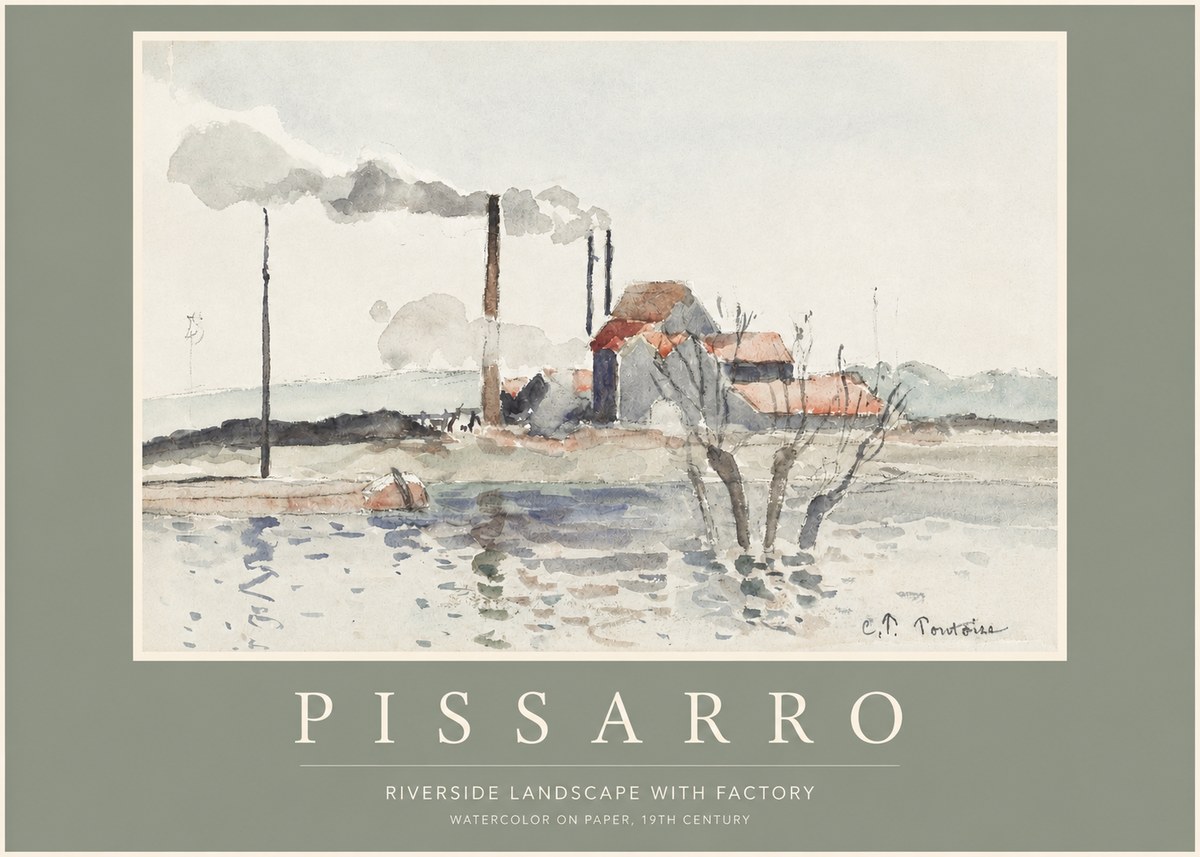 Pissarro Riverside Landscape with Factory No2 - Affiche