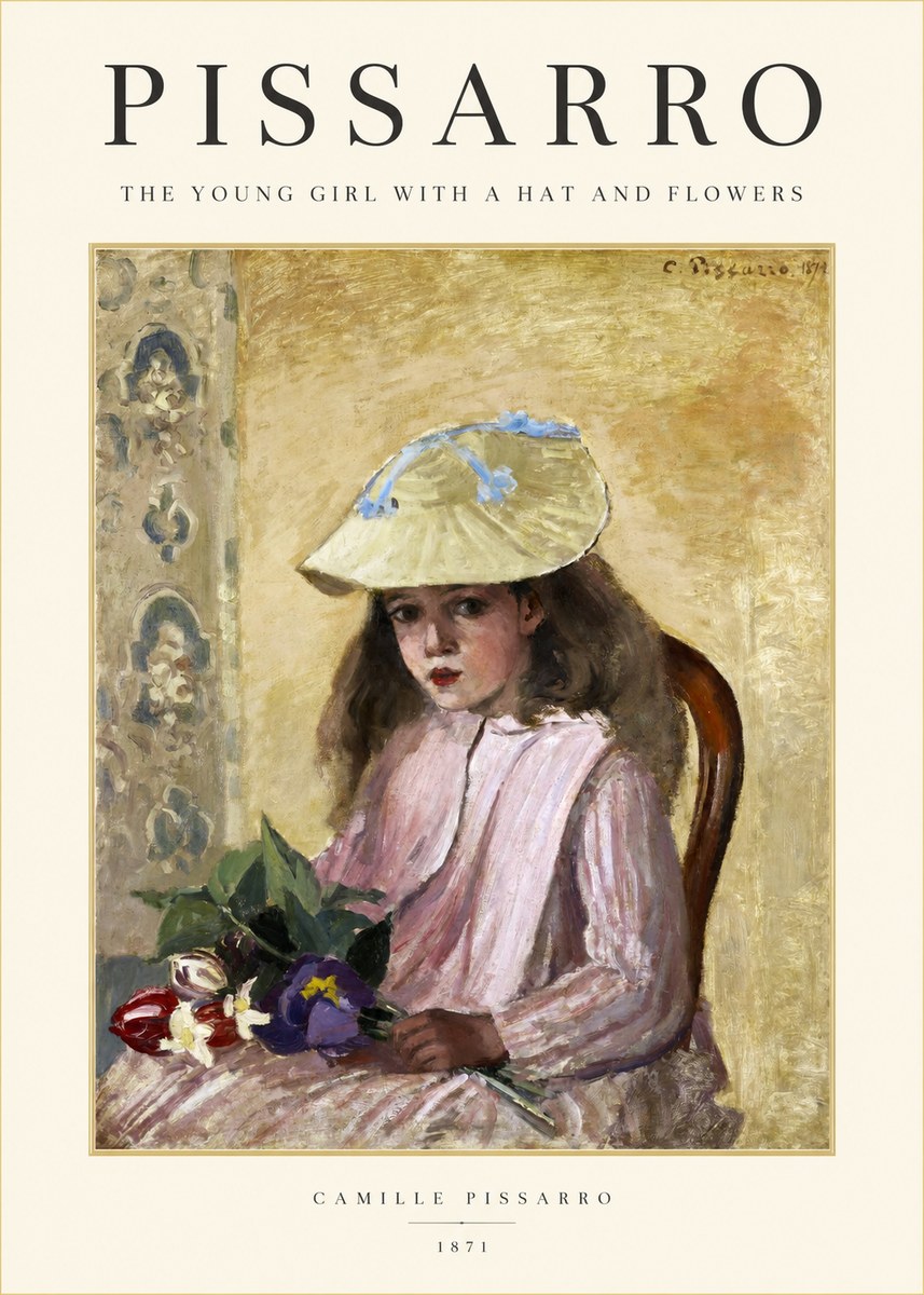 Pissarro The Young Girl with a Hat and Flowers No1 - Affiche