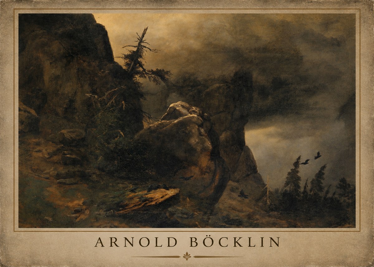 Arnold Böcklin Felsabhang Mit Wettertannen No3 - Affiche