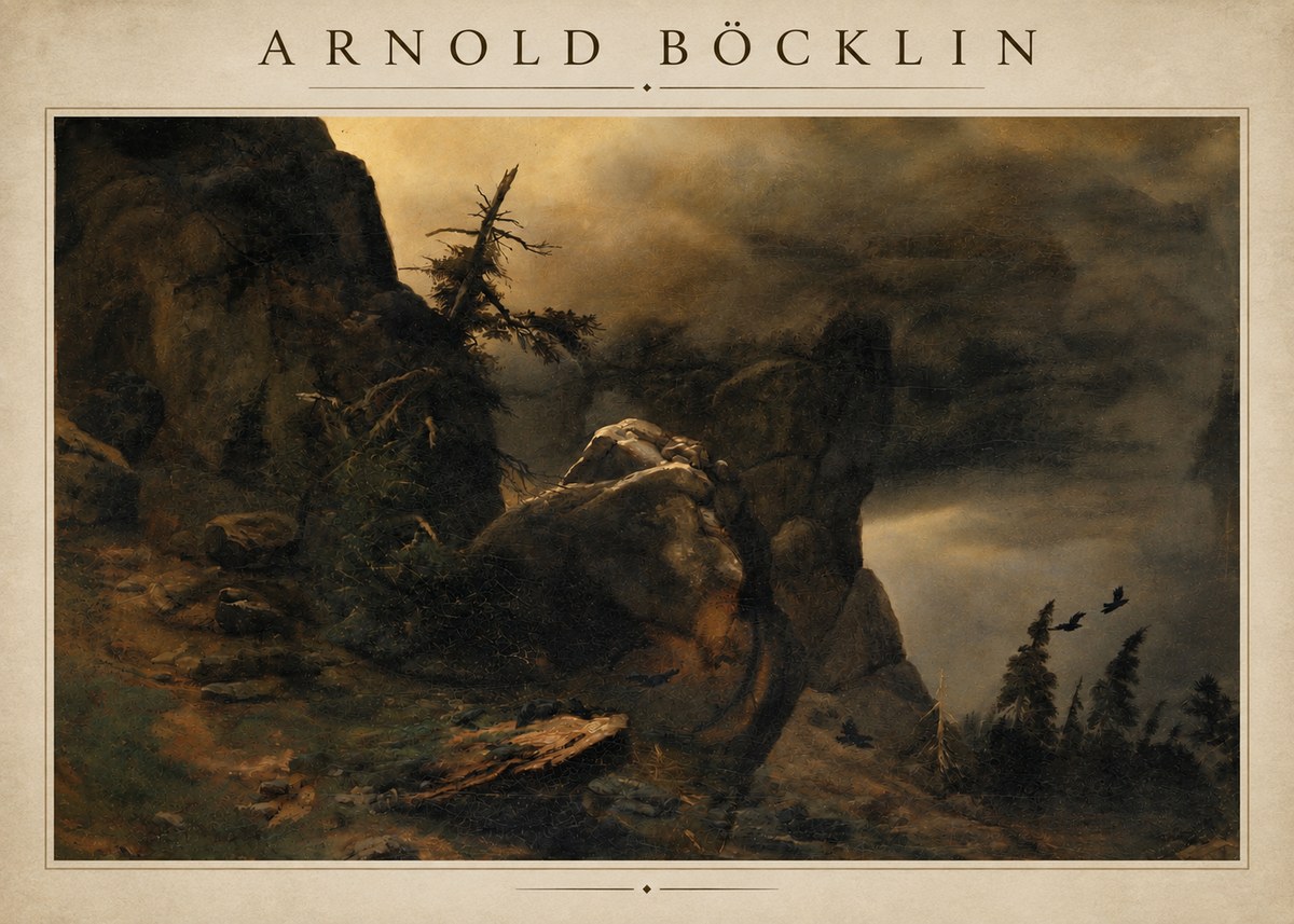Arnold Böcklin Felsabhang Mit Wettertannen No4 - Affiche