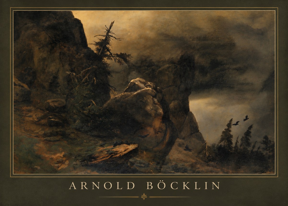 Arnold Böcklin Felsabhang Mit Wettertannen No5 - Affiche