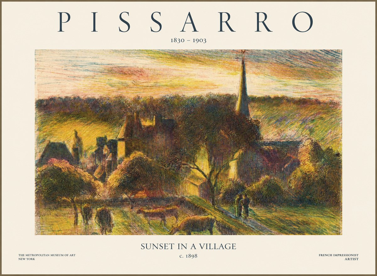 Pissarro Sunset in a Village No1 - Affiche