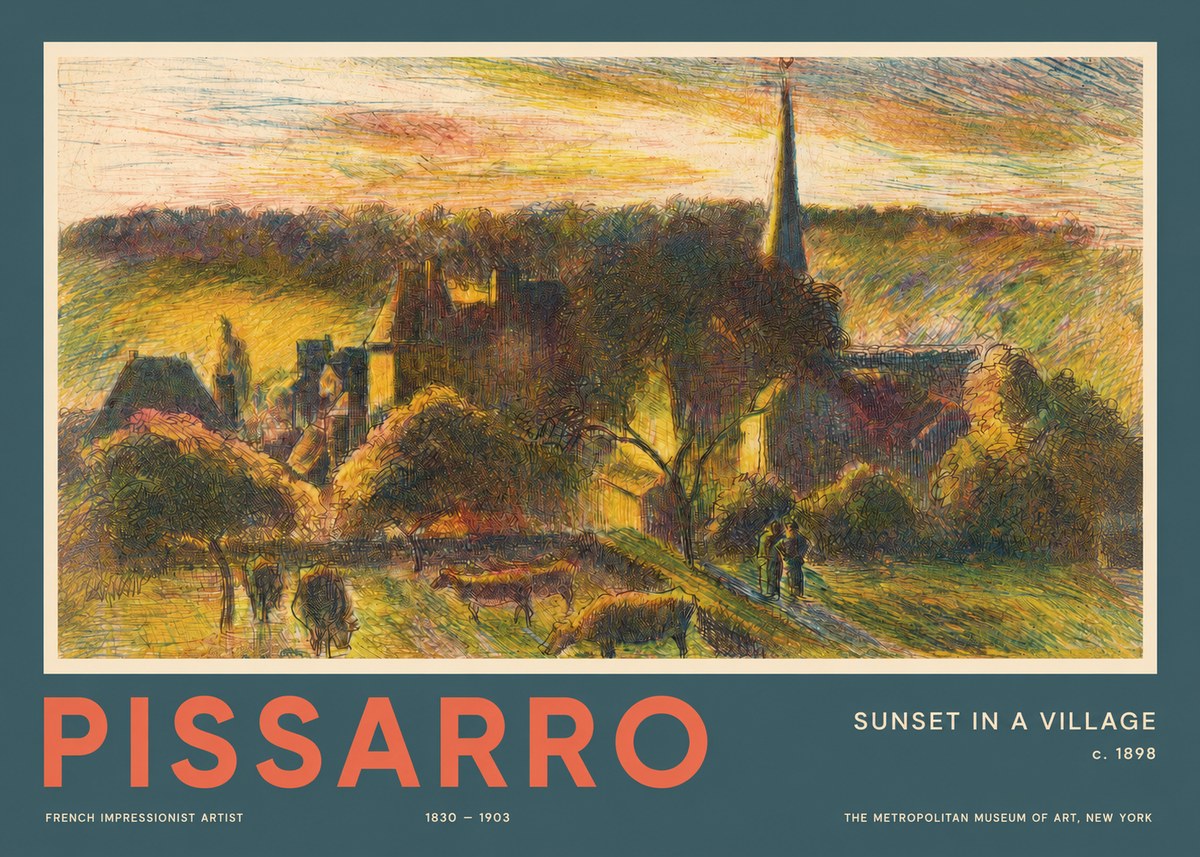 Pissarro Sunset in a Village No2 - Affiche