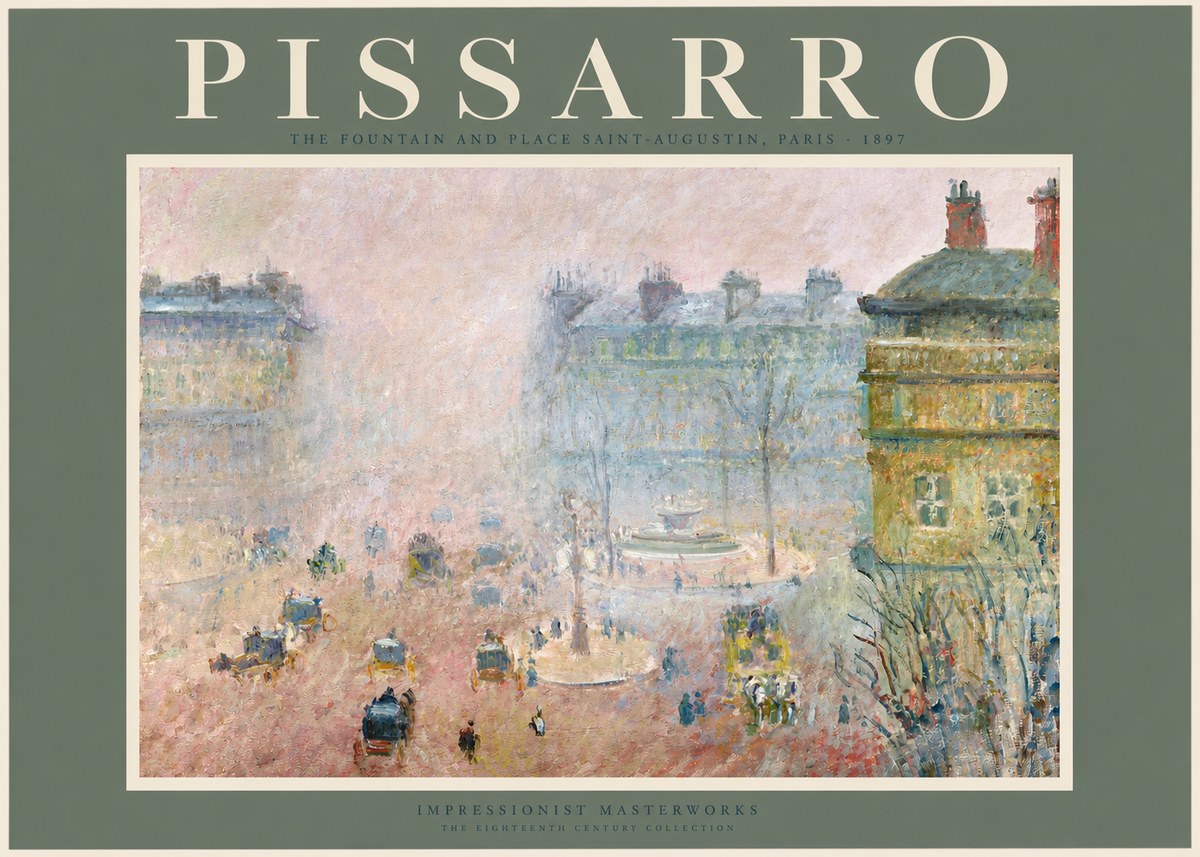 Pissarro The Fountain and Place Saint-augustin, Paris No2 - Affiche