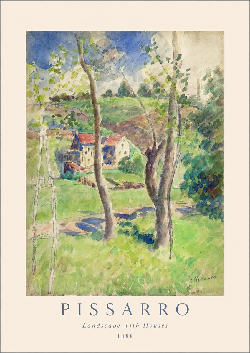 Pissarro Landscape with Houses No1 - Affiche