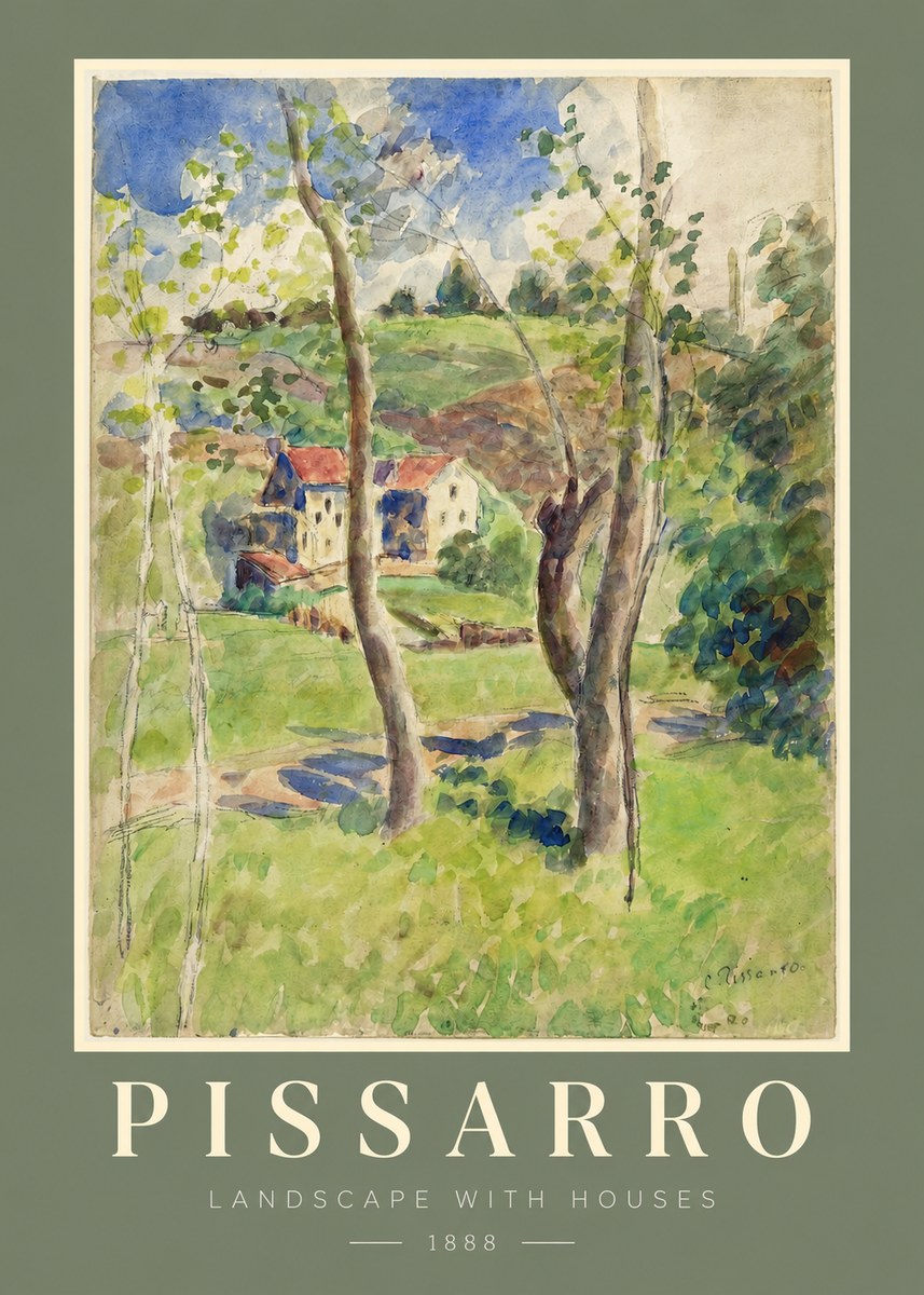 Pissarro Landscape with Houses No2 - Affiche