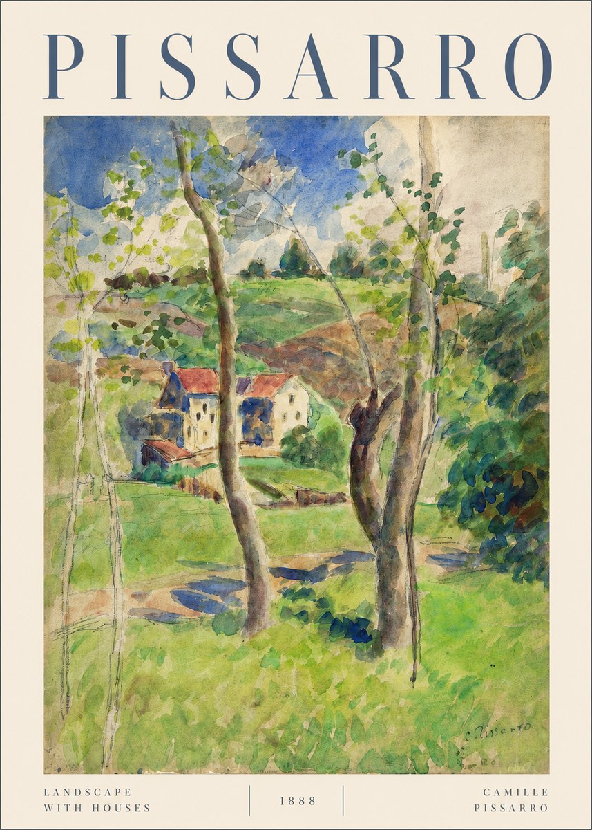 Pissarro Landscape with Houses No3 - Affiche