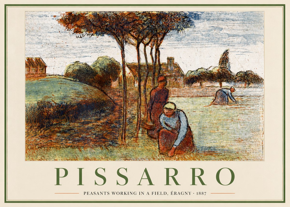 Pissarro Peasants Working in a Field, Éragny · 1887 No2 - Affiche