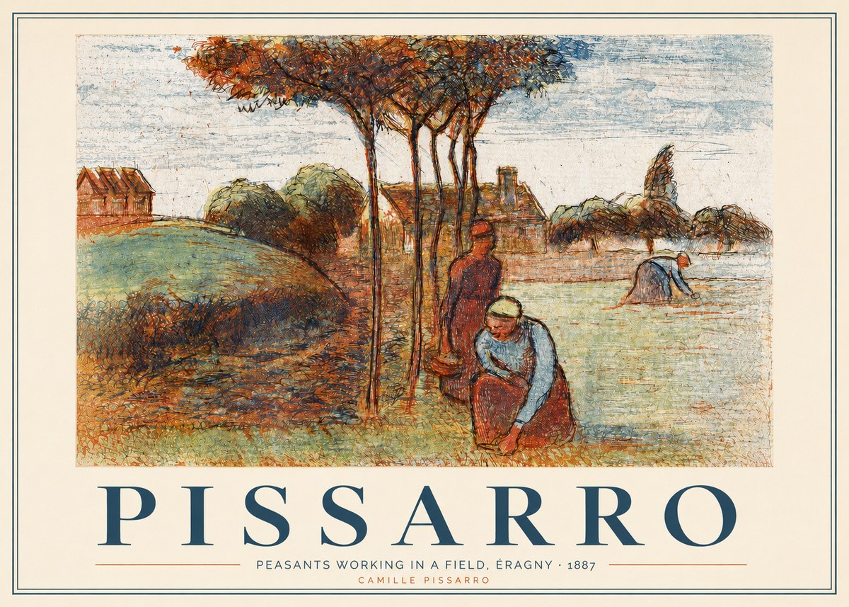 Pissarro Peasants Working in a Field, Éragny · 1887 No3 - Affiche