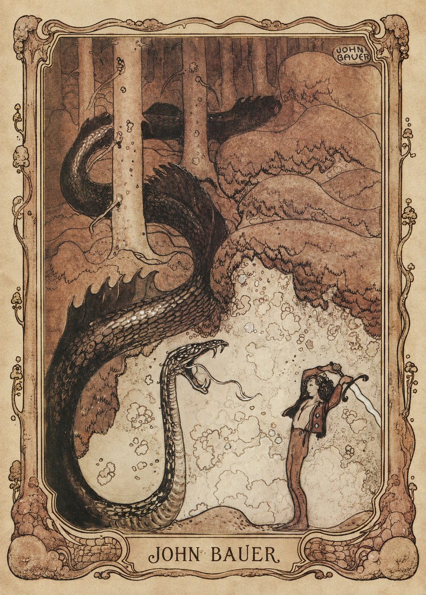 John Bauer The Boy and the Serpent No1 - Affiche