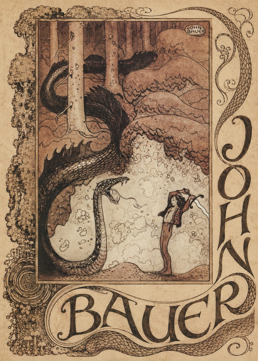 John Bauer The Boy and the Serpent No3 - Affiche