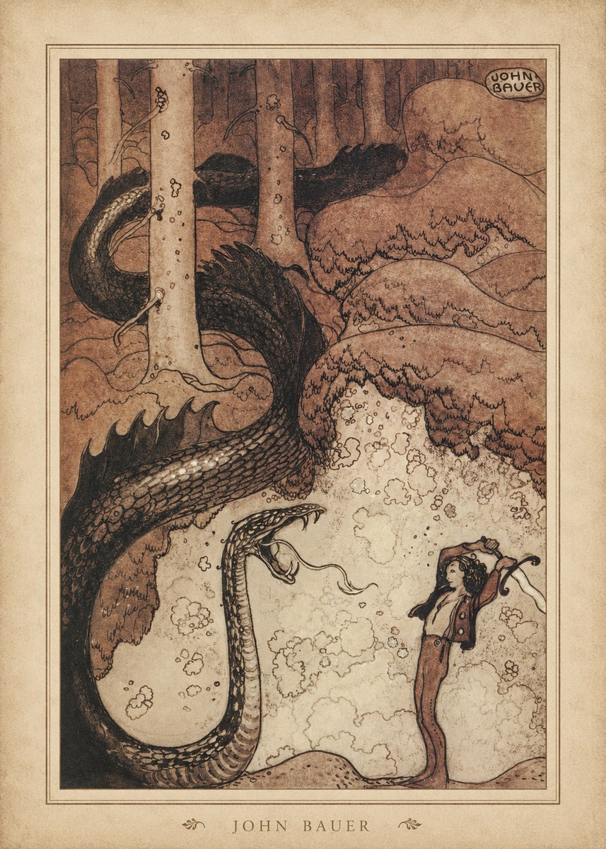 John Bauer The Boy and the Serpent No4 - Affiche
