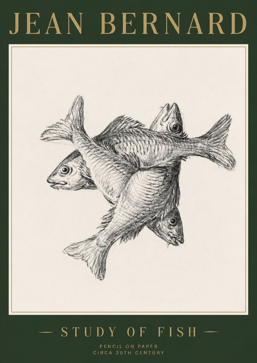 Jean Bernard Study of Fish No3 - Affiche