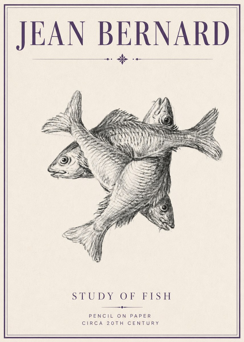 Jean Bernard Study of Fish No4 - Affiche