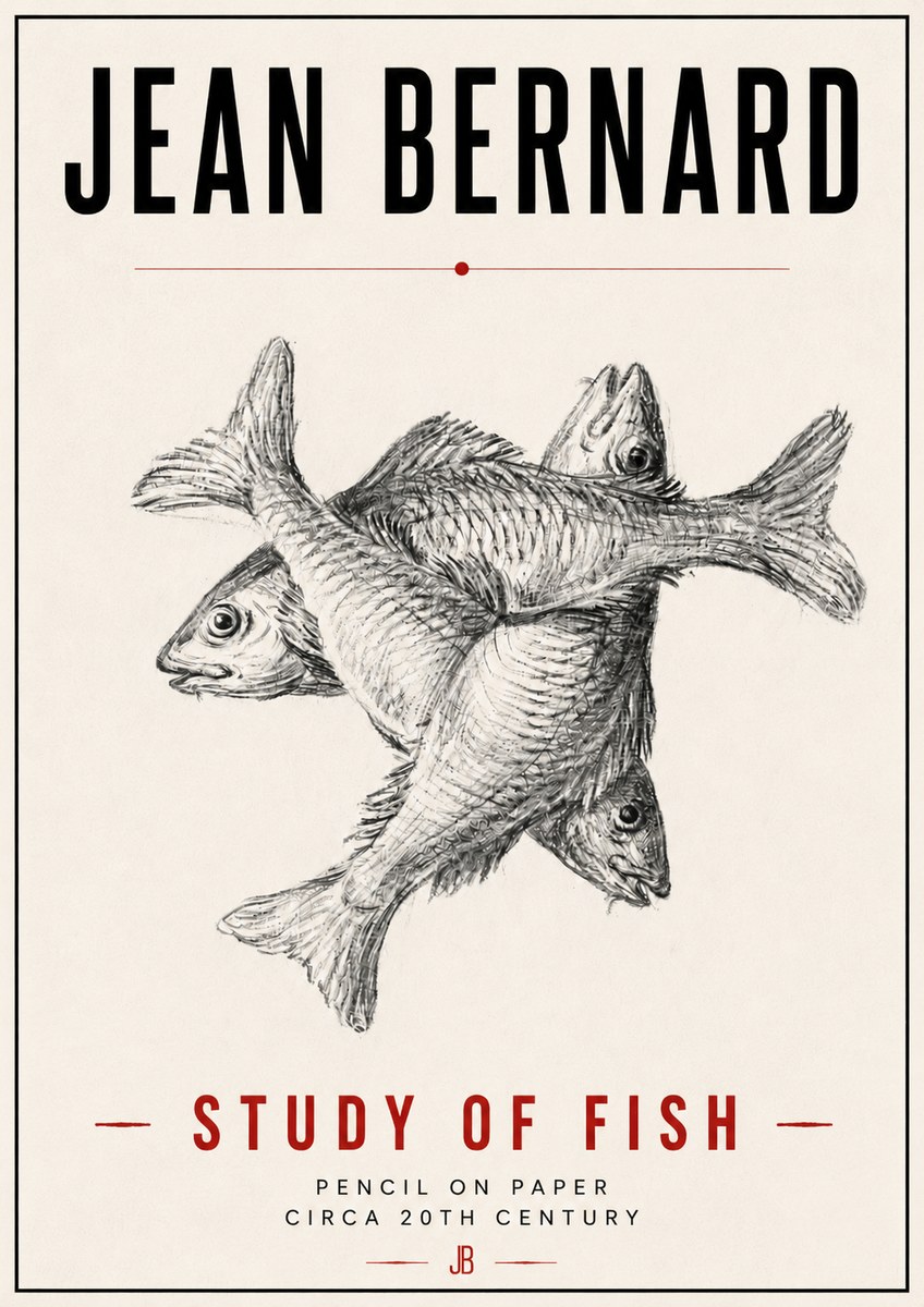 Jean Bernard Study of Fish No6 - Affiche
