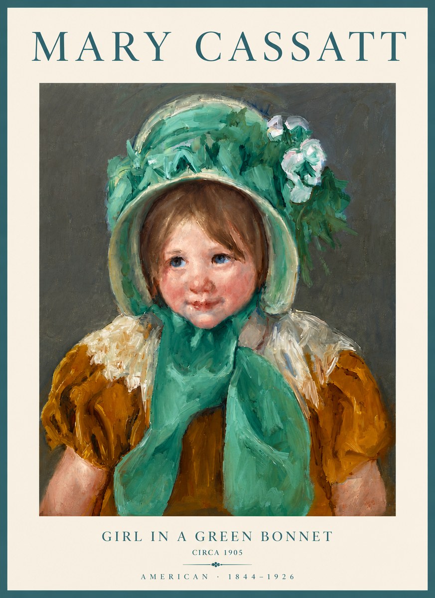Mary Cassatt Girl in a Green Bonnet No6 - Affiche