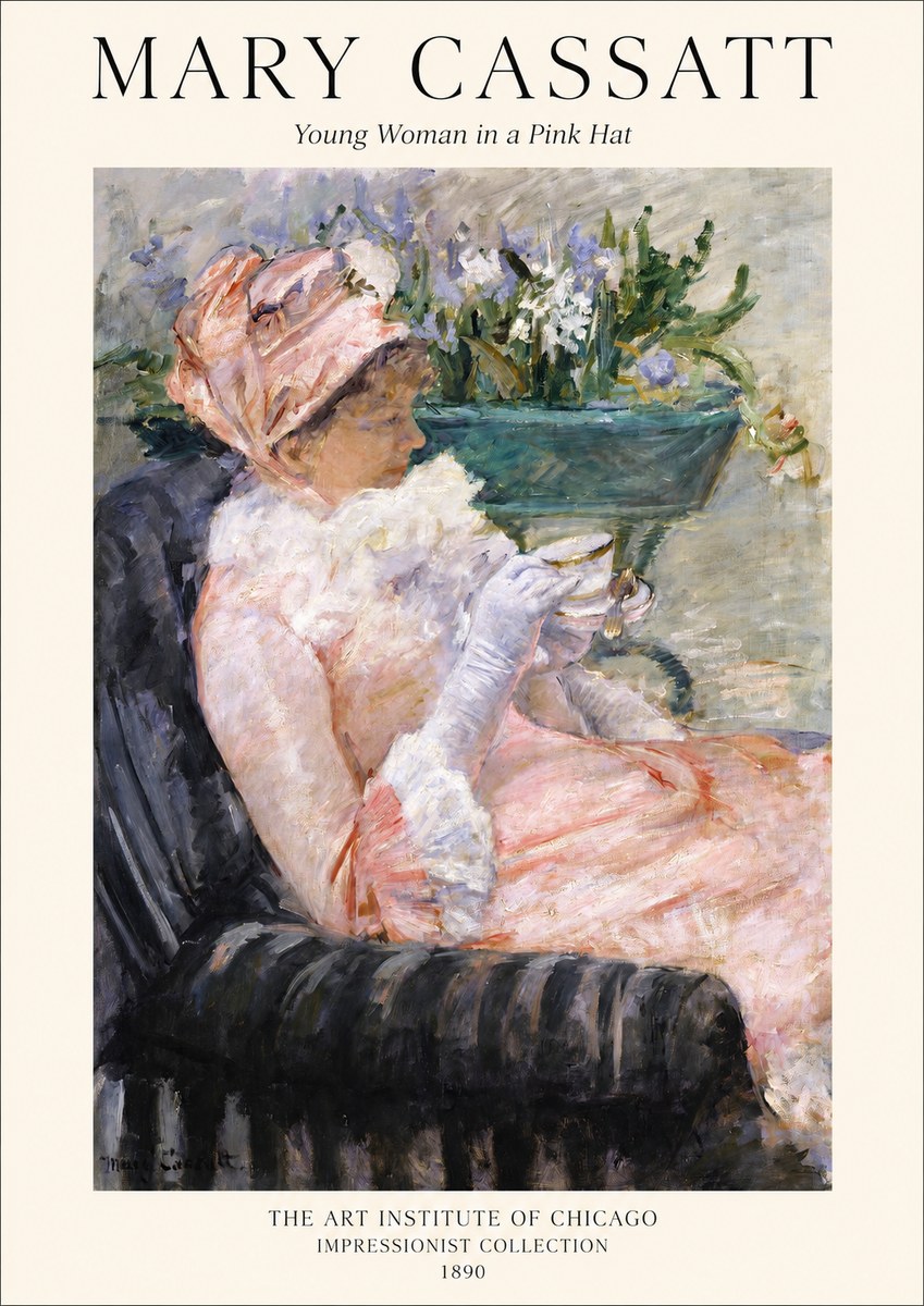 Mary Cassatt Young Woman in a Pink Hat No1 - Affiche