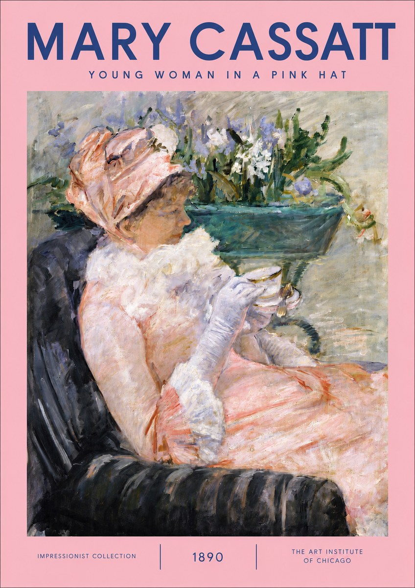Mary Cassatt Young Woman in a Pink Hat No2 - Affiche