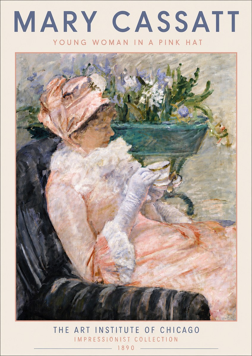 Mary Cassatt Young Woman in a Pink Hat No4 - Affiche