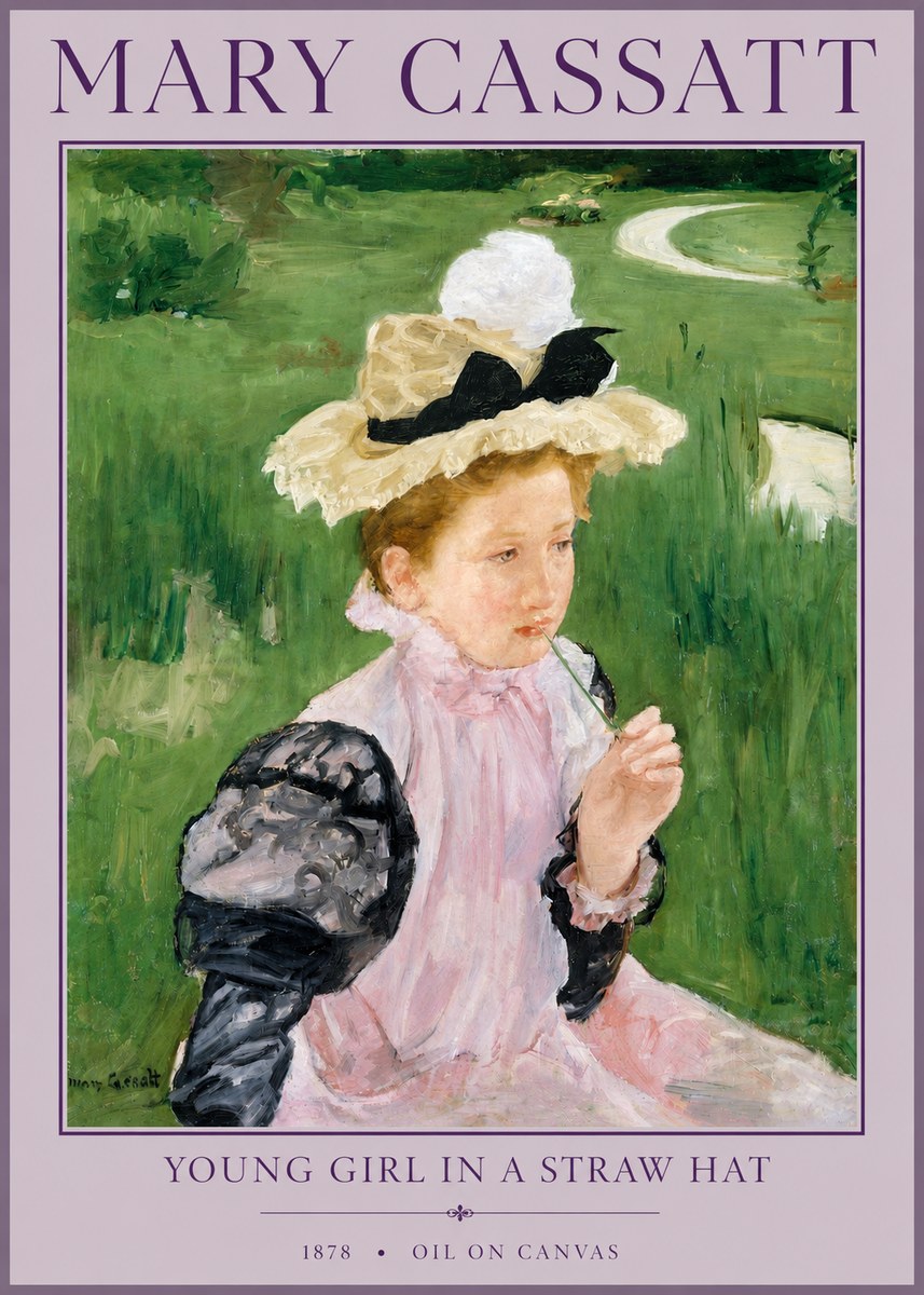 Mary Cassatt Young Girl in a Straw Hat No3 - Affiche