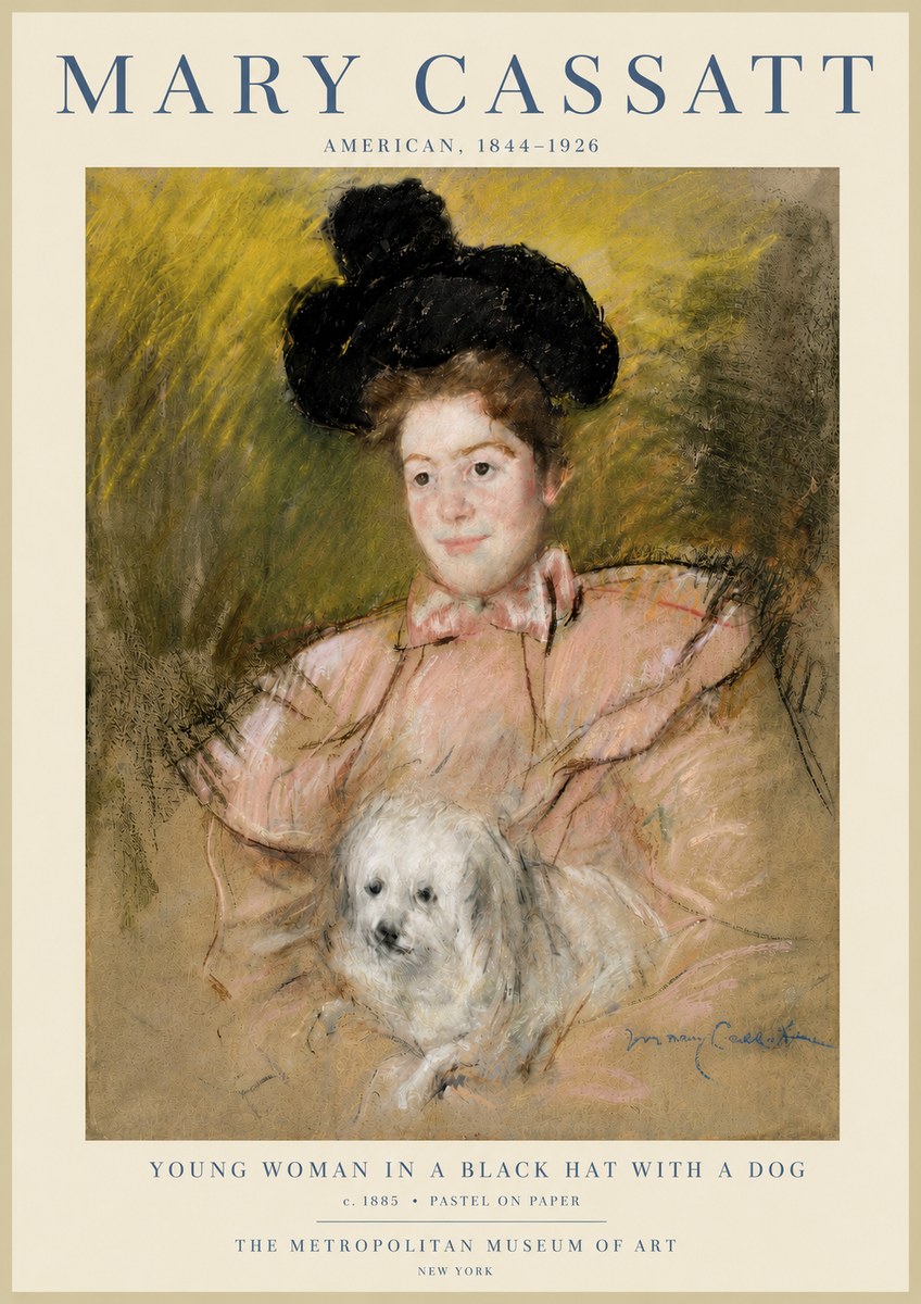 Mary Cassatt Young Woman in a Black Hat with a Dog No5 - Affiche