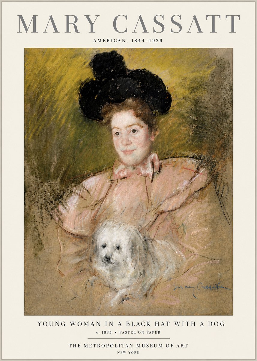 Mary Cassatt Young Woman in a Black Hat with a Dog No6 - Affiche