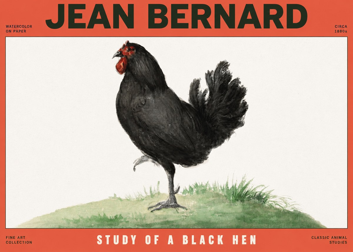Jean Bernard Study of a Black Hen No2 - Affiche